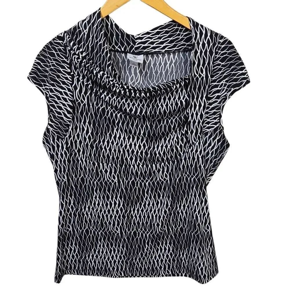 Worthington Black & White Abstract Blouse